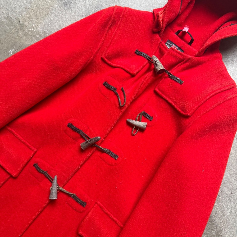 Gloverall Red Wool Duffle Coat Vintage Hooded Toggle Mens GB 34 - Picture 4 of 6